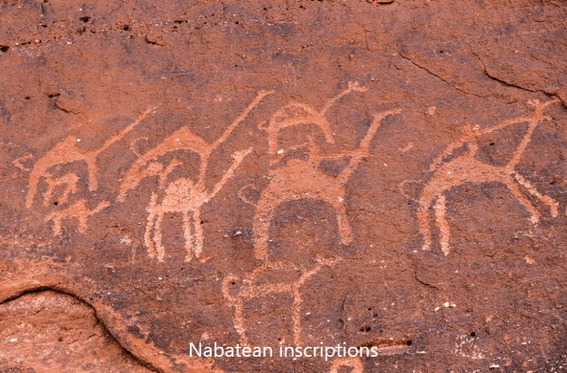 Nabatean inscriptions Wadi Rum Jordan